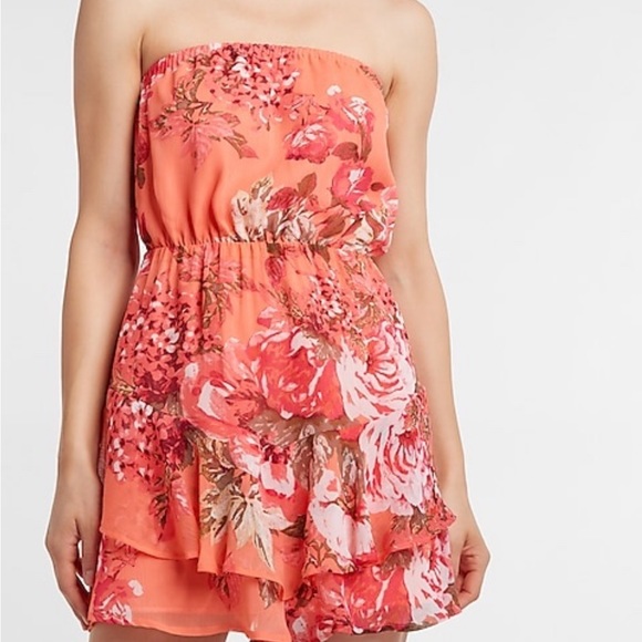 EXPRESS Floral Strapless Ruffle Romper - Picture 2 of 5